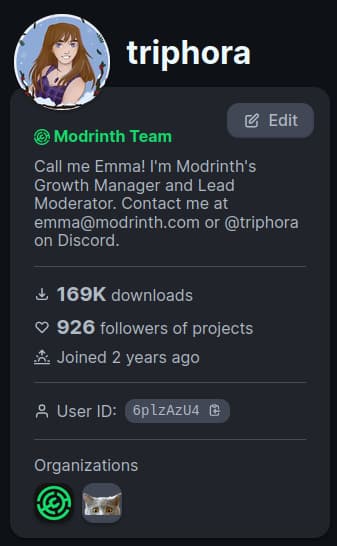 A screenshot of a user page, with two organizations shown at the very bottom.